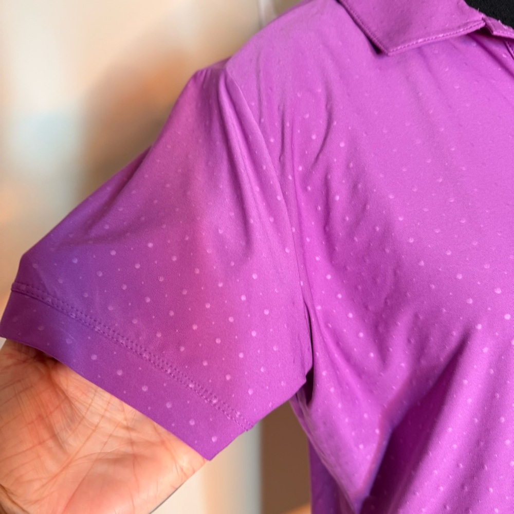 NIKE GOLF Purple Polka Dot Polo Shirt Top Athletic Golfcore Tenniscore Large - Picture 7 of 14